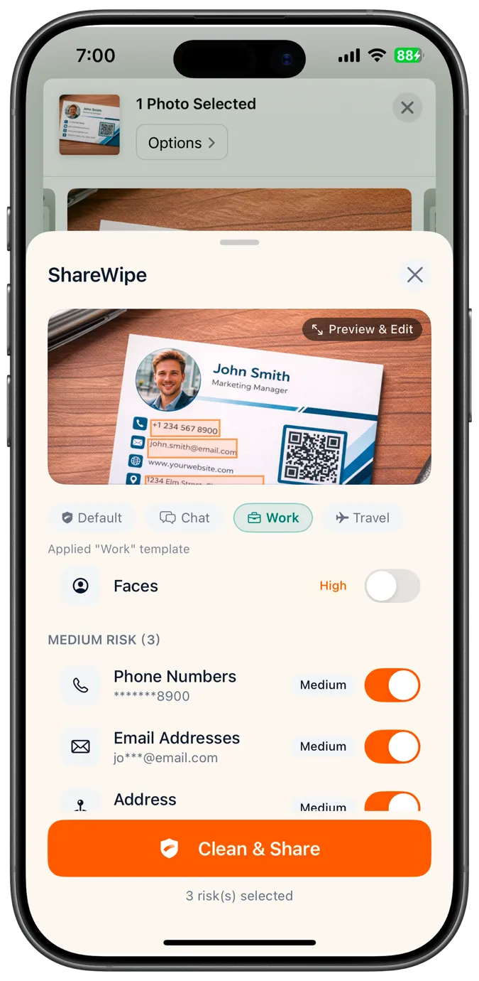 Business card before cleaning