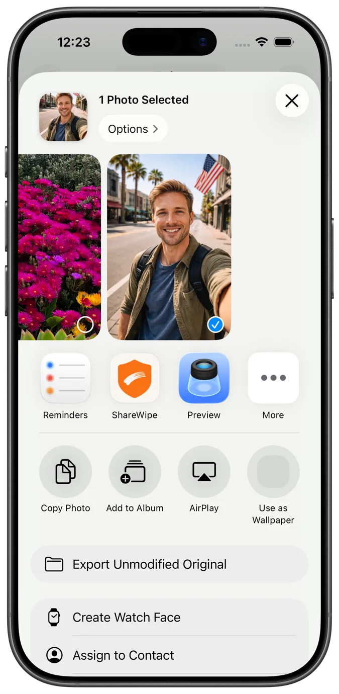 ShareWipe share sheet